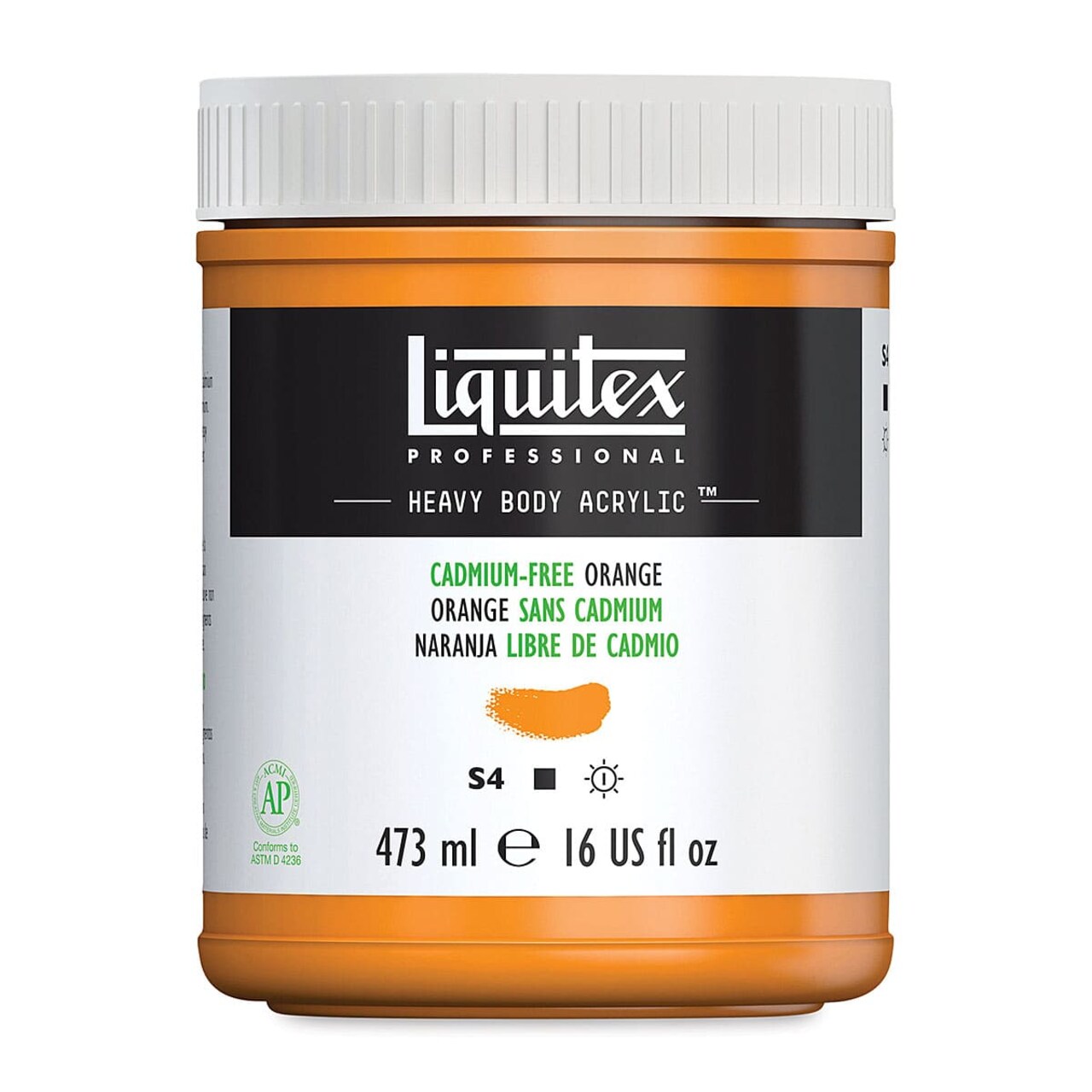 Liquitex Heavy Body Artist Acrylics - Cadmium-Free Orange, 16 oz Jar